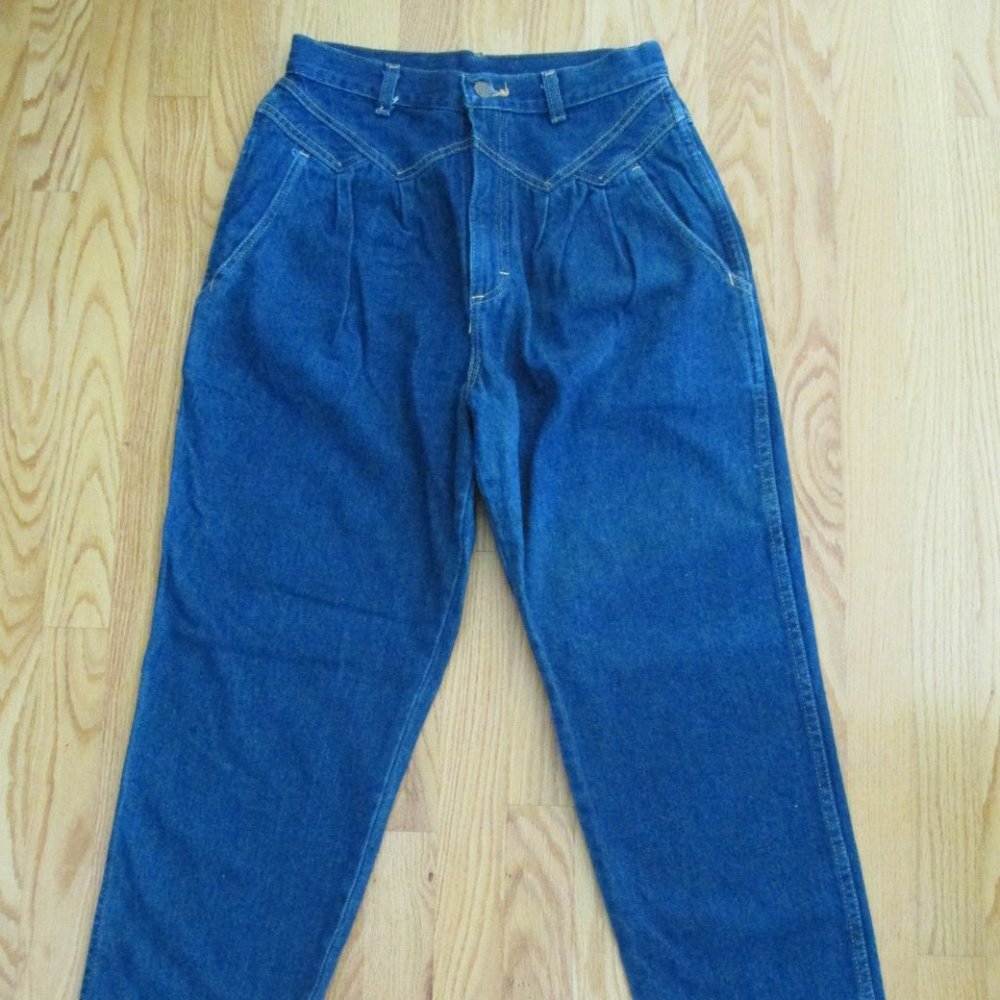 SEARS WOMEN'S JUNIOR'S SZ 11 JEANS DK BL TROUSER HIGH WAIST MOM 90'S FRONT YOKE